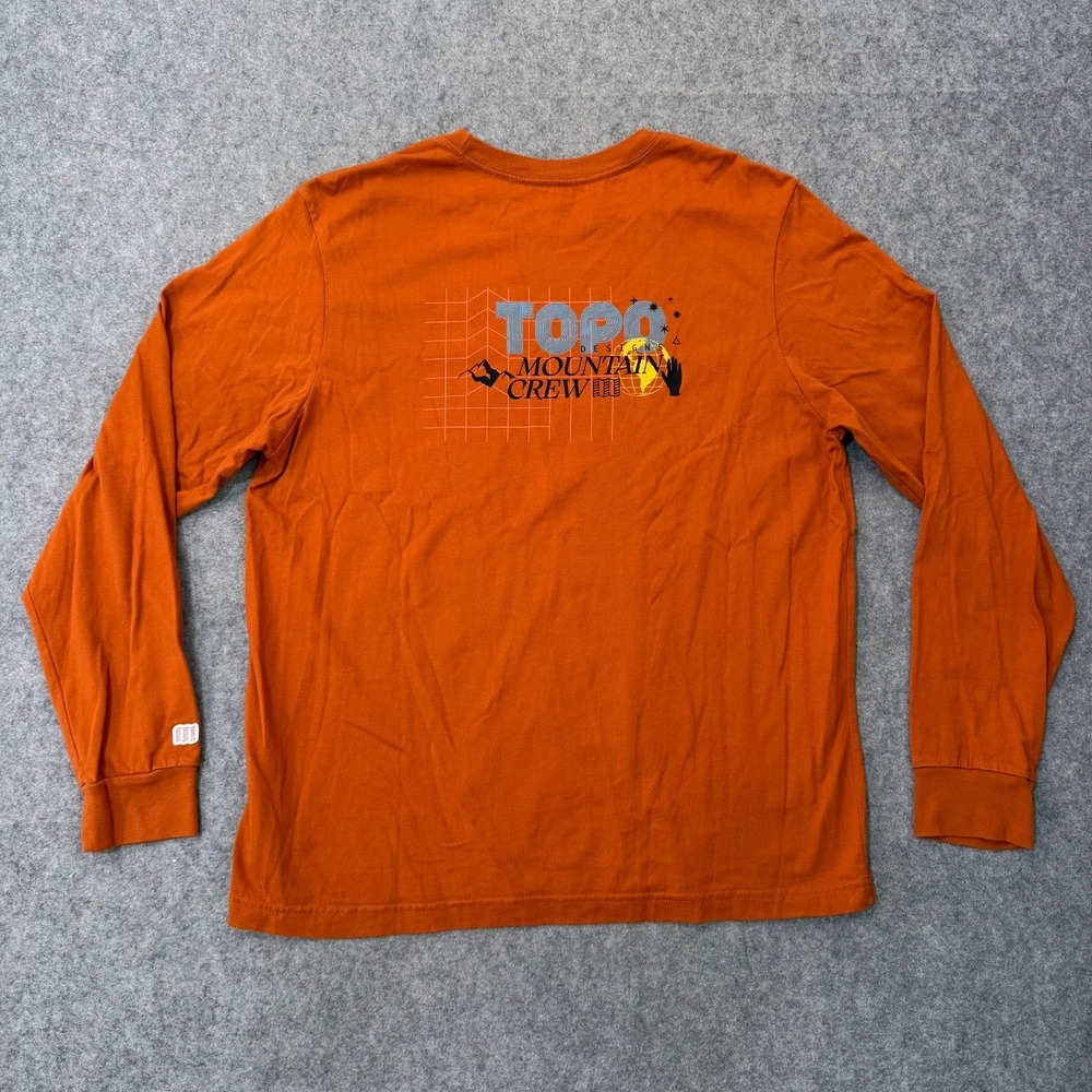 Topo Designs Clay Orange Mountain Crew Long Sleeve T-Shirt Men's Size XL